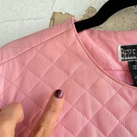 Vtg Leather Jacket Pink Quilted Collarless Womens XL 90s Barbiecore Coquette - Picture 8 of 10